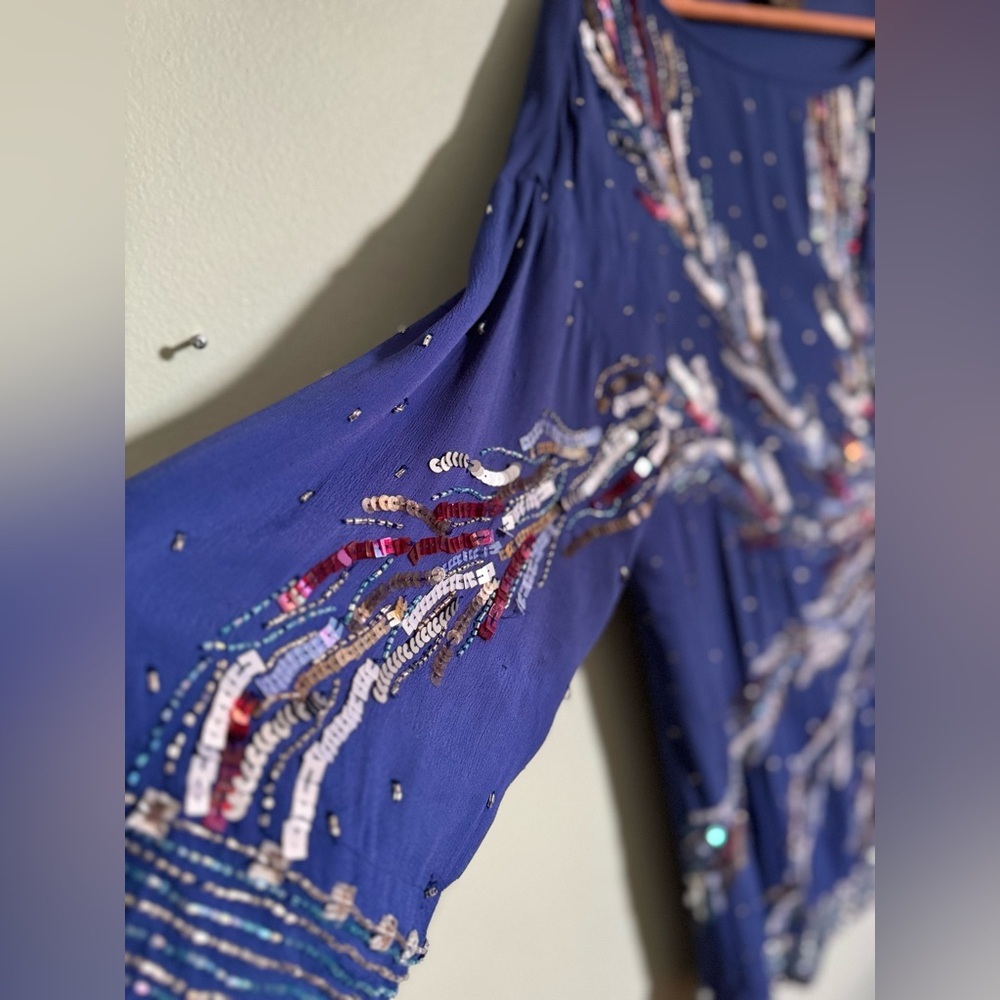 Zara Embellished Blue Dress with Sequin Design - Picture 5 of 10